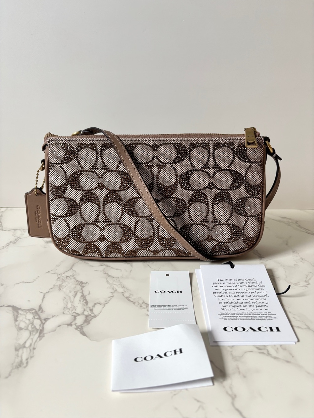 New Coach Plaza Crystal Shoulder Bag Brown - Picture 3 of 13